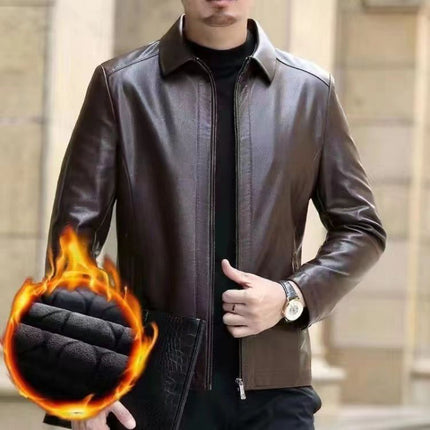 Men Leather Clothing With Stand Collar Men Fleece-lined