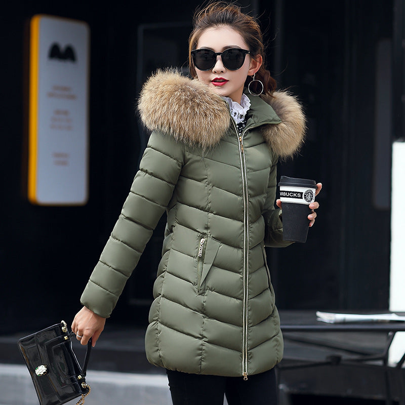 Mid-length Slim Cotton Jacket Large Fur Collar Down Jacket