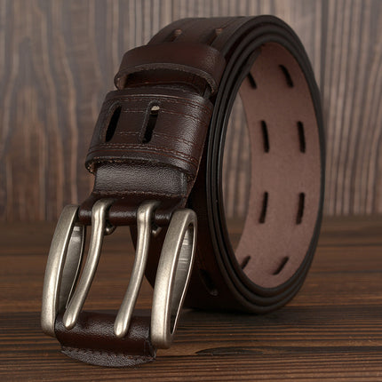 Double Pin Buckle Men's Leather Belt