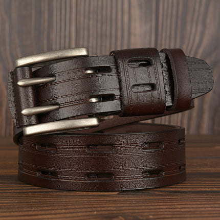 Double Pin Buckle Men's Leather Belt