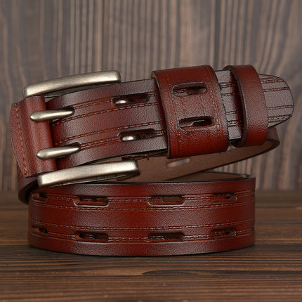 Double Pin Buckle Men's Leather Belt