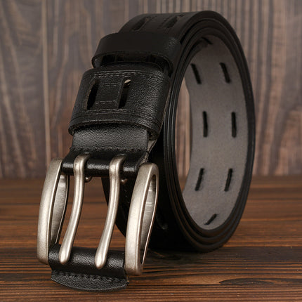 Double Pin Buckle Men's Leather Belt