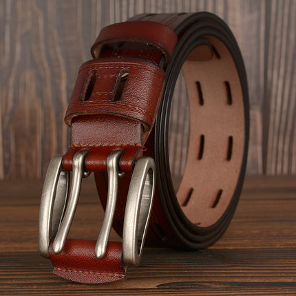 Double Pin Buckle Men's Leather Belt