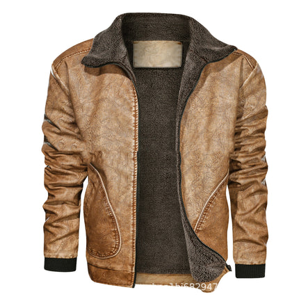 Lapel Leather Plus Velvet Padded Men Jacket