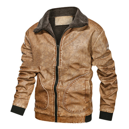 Lapel Leather Plus Velvet Padded Men Jacket