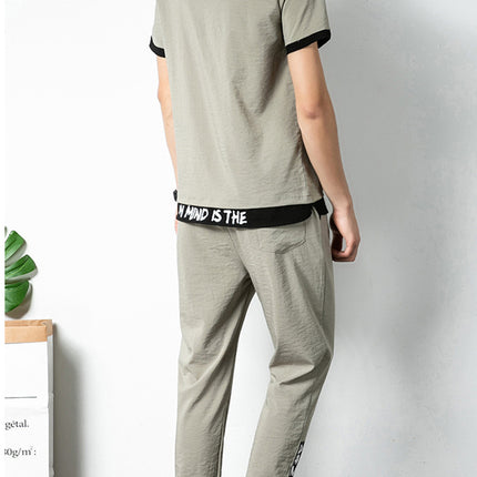 Men's Short-Sleeved Ice Silk Casual Pajama Set