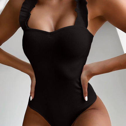 New Sexy One Piece Swimsuit Women Ruffle Swimwear Bodysuit Swimsuit Push Up Monokini Solid Bathing Suits Summer Beach Wear