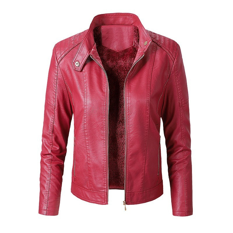 New Women's Leather Jackets Plus Velvet Jackets Fashion PU Ladies