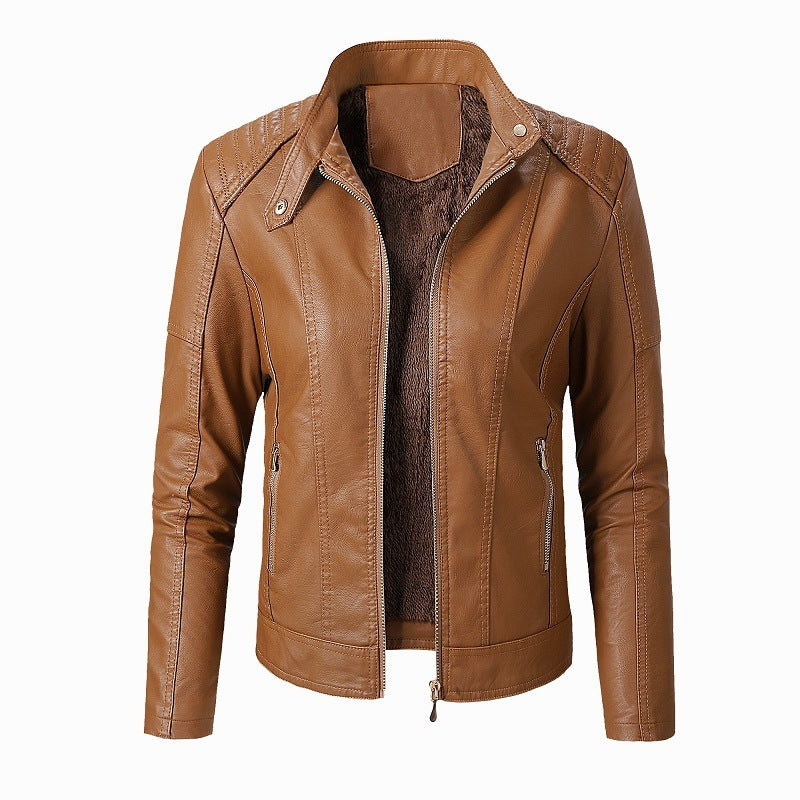 New Women's Leather Jackets Plus Velvet Jackets Fashion PU Ladies