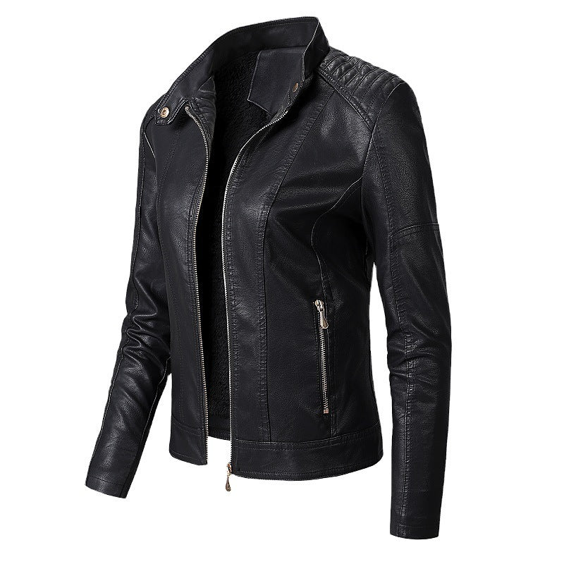 New Women's Leather Jackets Plus Velvet Jackets Fashion PU Ladies