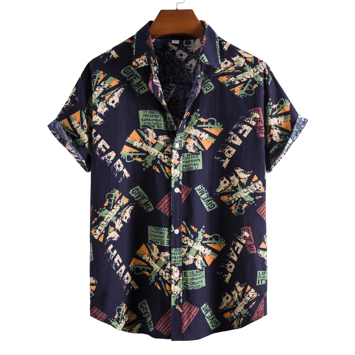 Vintage Letter Print Turn-down Collar Shirt