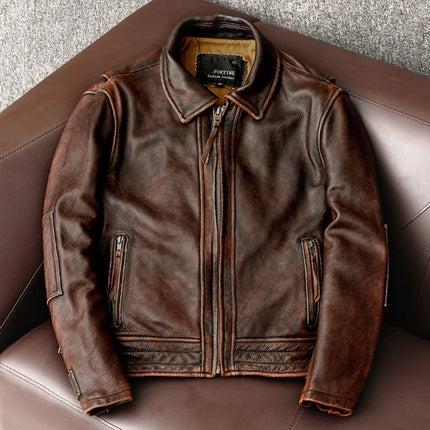 Motorcycle Short Stone Grinding Leather Jacket