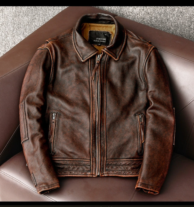 Motorcycle Short Stone Grinding Leather Jacket