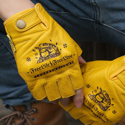 Yellow First Layer Cowhide Half Finger Gloves