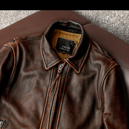 Motorcycle Short Stone Grinding Leather Jacket