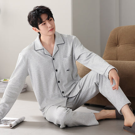 Men's Pure Cotton Long Sleeved Man Pajama Set