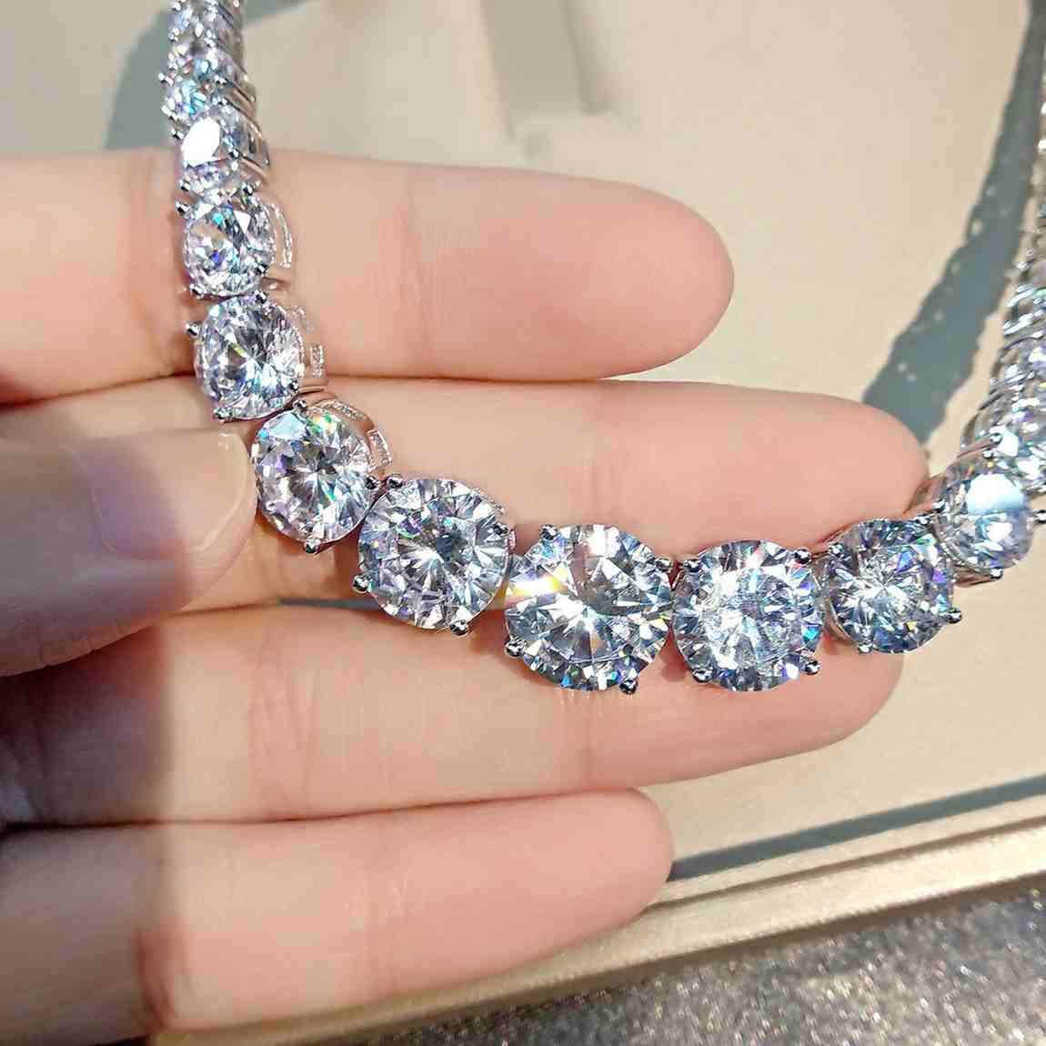 Moissanite 925 Sterling Silver Single Row Full Diamond Necklace For Women