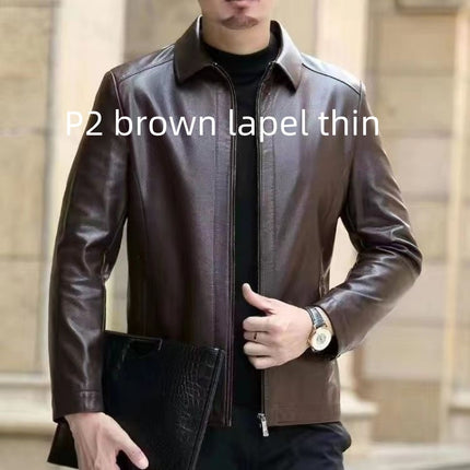 Men Leather Clothing With Stand Collar Men Fleece-lined