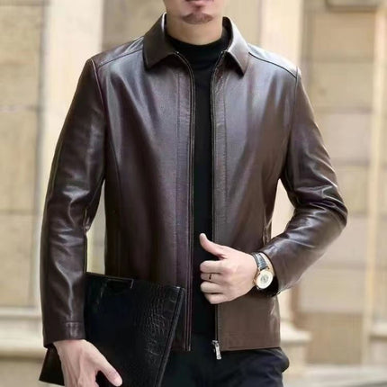 Men Leather Clothing With Stand Collar Men Fleece-lined