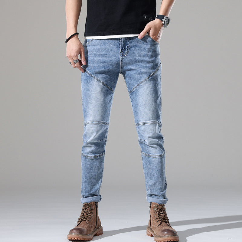 Men's Light-colored Elastic Stitching Embroidered Jeans