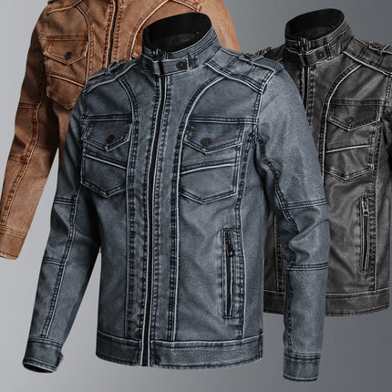 Thick PU Men's Fashion Casual Leather Jacket