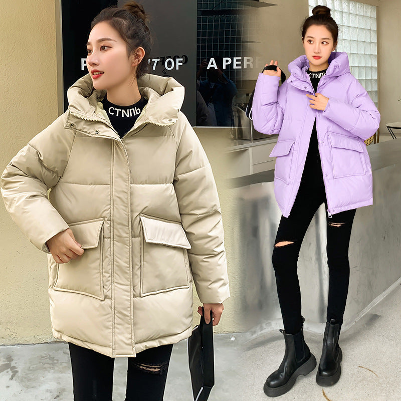 Winter Hooded Candy Color Loose And Warm Short Down Cotton Jacket Coat