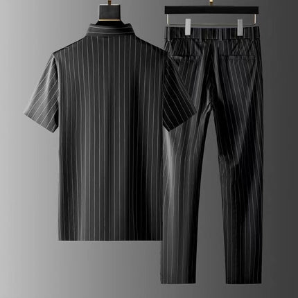 Men's Ice Silk Stripes Short Sleeve Pajama Suit