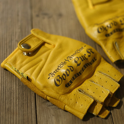 Yellow First Layer Cowhide Half Finger Gloves