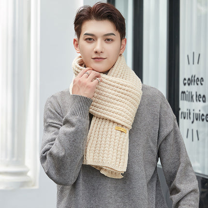 Men's Solid Colour Woollen Long Warm  Scarve