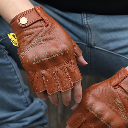 Yellow First Layer Cowhide Half Finger Gloves