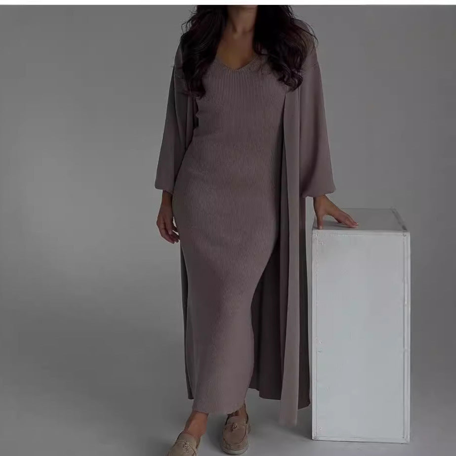 Solid Color Slim Sweater Overknee Dress Suit