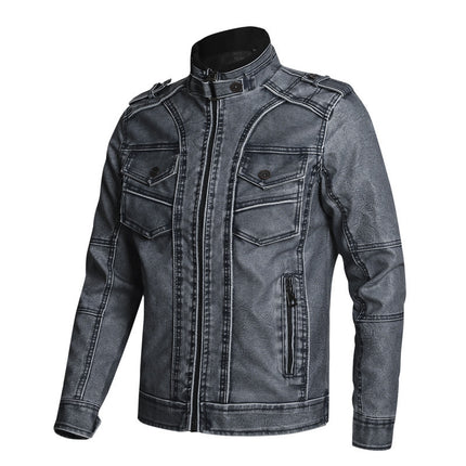 Thick PU Men's Fashion Casual Leather Jacket