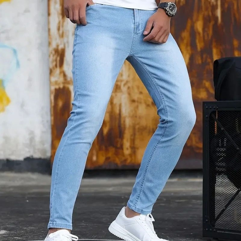 Man Pants Retro Washing Zipper Sretch Jeans Casual Slim Fit