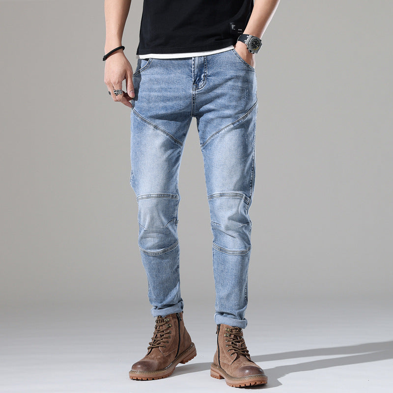 Men's Light-colored Elastic Stitching Embroidered Jeans