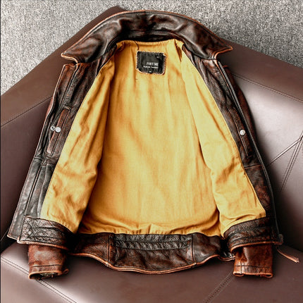 Motorcycle Short Stone Grinding Leather Jacket