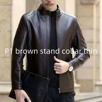 Men Leather Clothing With Stand Collar Men Fleece-lined