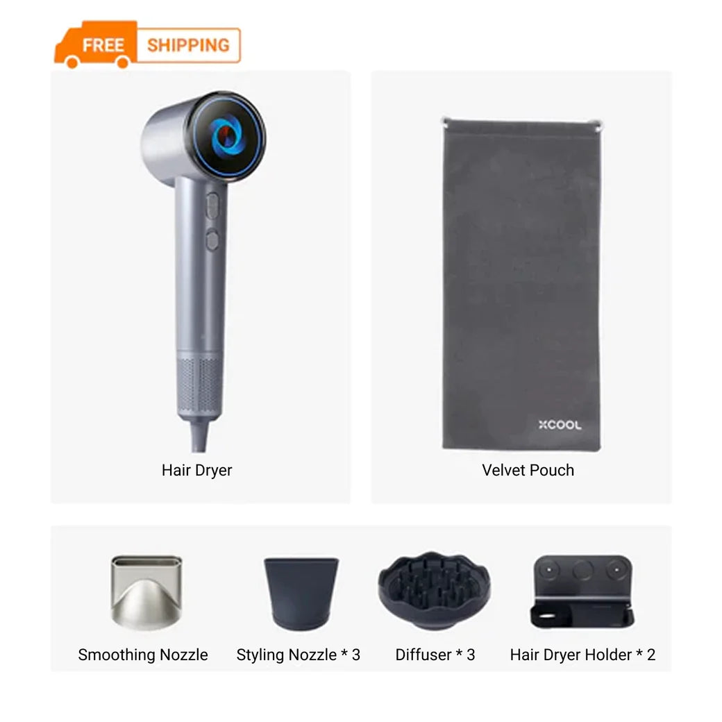 RAEESMART | xCool Negative Ions High-Speed Hair Dryer with Thermo-Control, Silver Blue