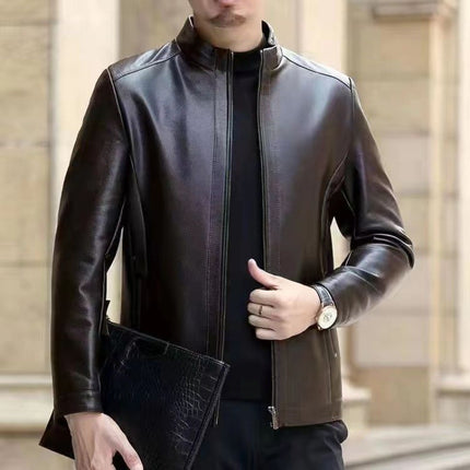 Men Leather Clothing With Stand Collar Men Fleece-lined