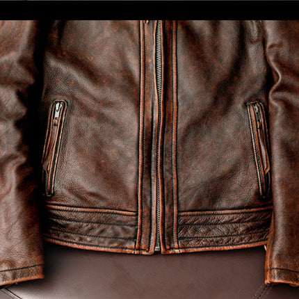 Motorcycle Short Stone Grinding Leather Jacket