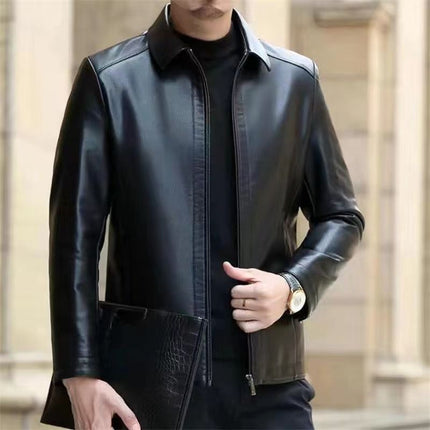 Men Leather Clothing With Stand Collar Men Fleece-lined