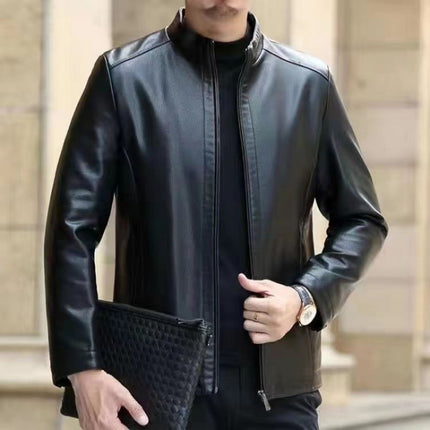 Men Leather Clothing With Stand Collar Men Fleece-lined