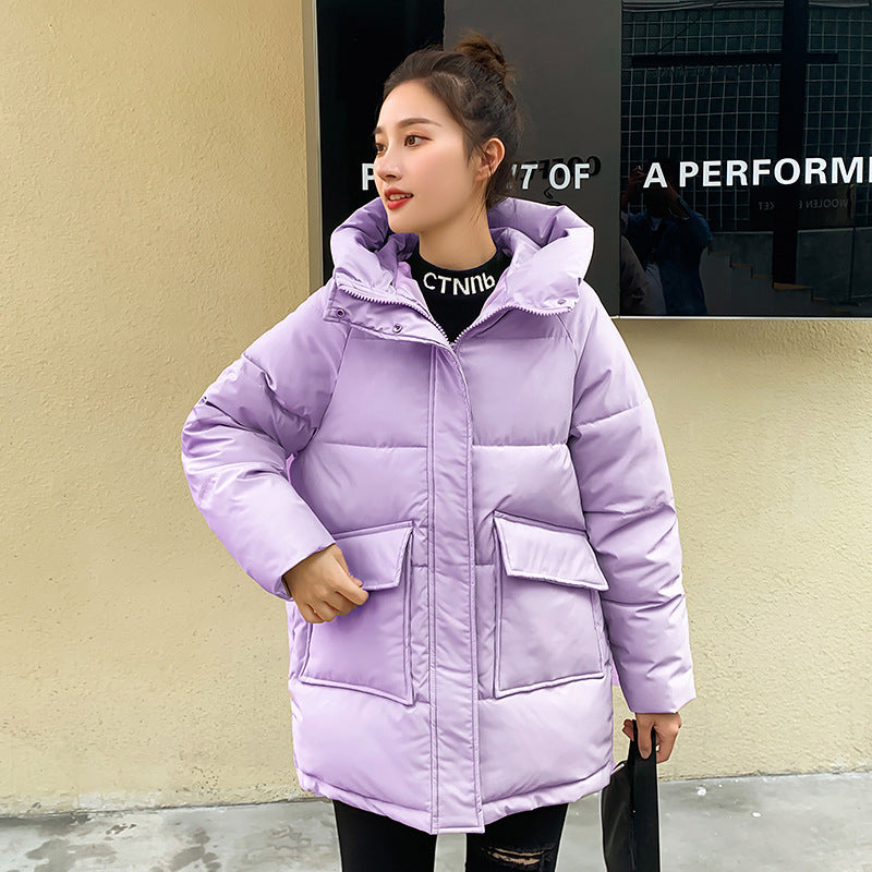 Winter Hooded Candy Color Loose And Warm Short Down Cotton Jacket Coat