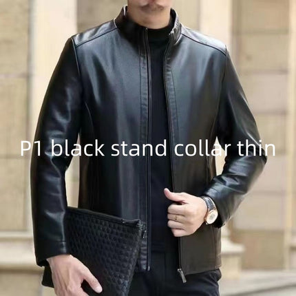 Men Leather Clothing With Stand Collar Men Fleece-lined