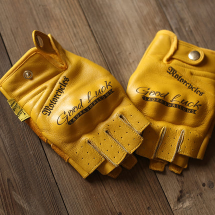 Yellow First Layer Cowhide Half Finger Gloves