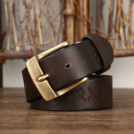 Men's Cowhide Brass Buckle Belt