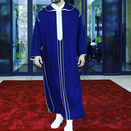 Men's Dark Blue Stand Collar Robe