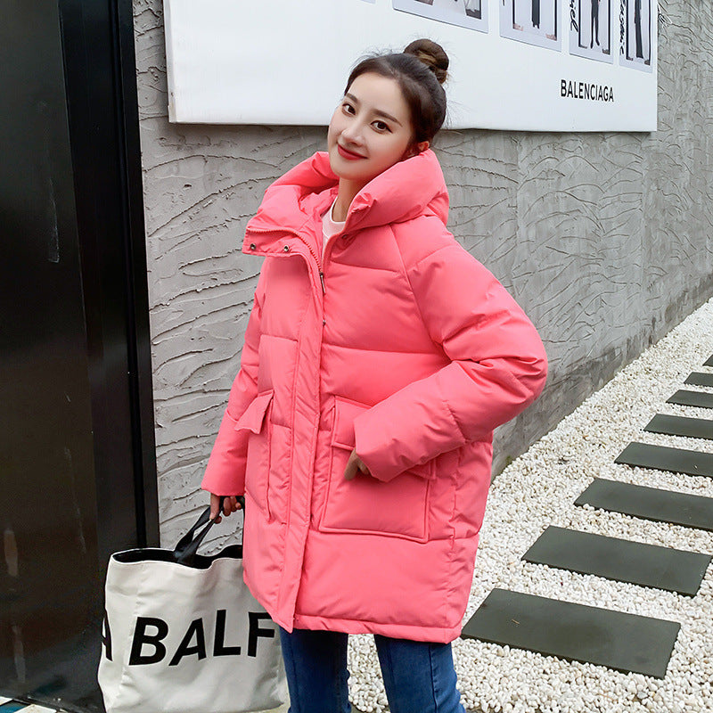 Winter Hooded Candy Color Loose And Warm Short Down Cotton Jacket Coat